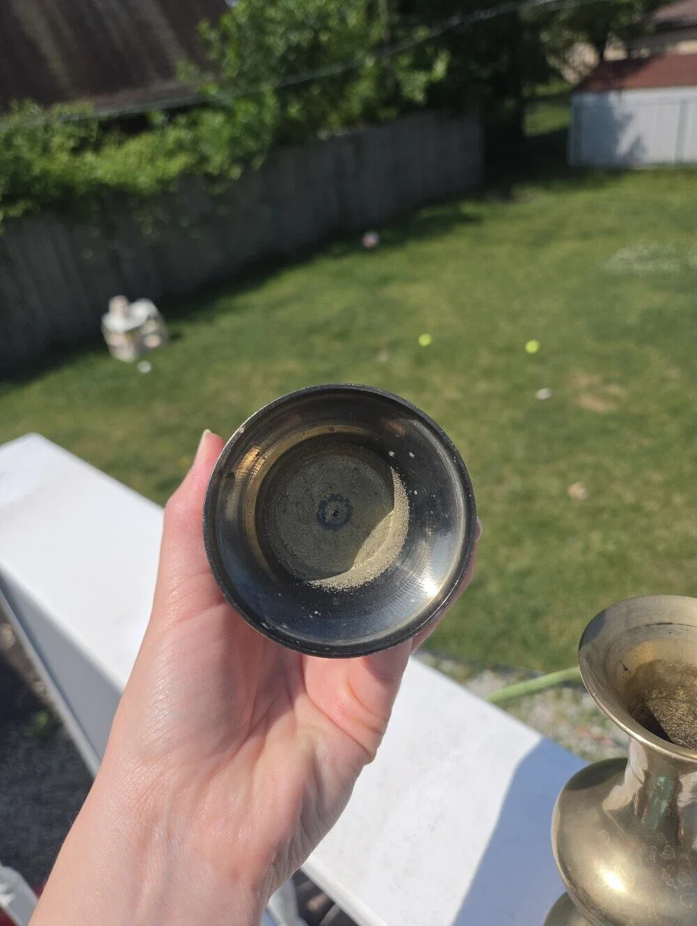 Vintage MCM Indian Brass Etched Vases, Mixed Finish Black & Polished Brass Set